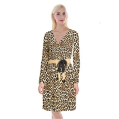 Leopard Long Sleeve Velvet Front Wrap Dress