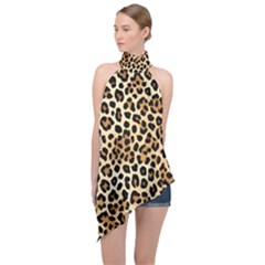 Leopard Halter Asymmetric Satin Top by pollyparadiseartshop