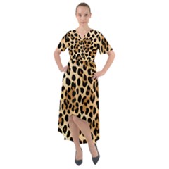 Leopard Front Wrap High Low Dress