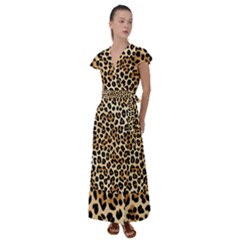 Leopard Flutter Sleeve Maxi Dress