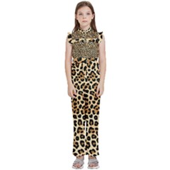 Leopard Kids  Sleeveless Ruffle Edge Band Collar Chiffon One Piece