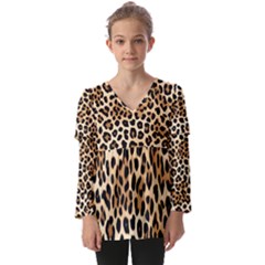 Leopard Kids  V Neck Casual Top