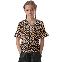 Leopard Kids  V-neck Horn Sleeve Blouse