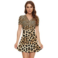 Leopard V-neck High Waist Chiffon Mini Dress