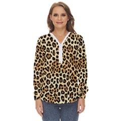 Leopard Zip Up Long Sleeve Blouse