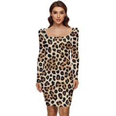 Leopard Women Long Sleeve Ruched Stretch Jersey Dress