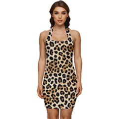 Leopard Sleeveless Wide Square Neckline Ruched Bodycon Dress