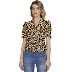 Leopard Puffed Short Sleeve Button Up Jacket