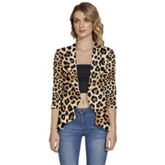 Leopard Women s 3/4 Sleeve Ruffle Edge Open Front Jacket