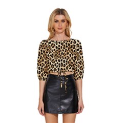 Leopard Mid Sleeve Drawstring Hem Top