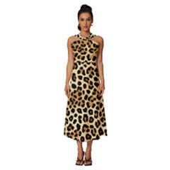 Leopard Sleeveless Cross Front Cocktail Midi Chiffon Dress