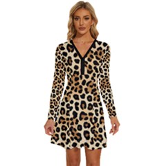 Leopard Long Sleeve Deep V Mini Dress 