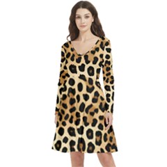 Leopard Long Sleeve V-neck Skater Dress With Pockets by pollyparadiseartshop