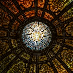 black and borwn stained glass dome roof