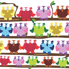 funny owls sitting on branch pattern postcard rainbow