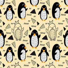 hand drawn penguin doodle pattern