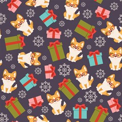 welsh corgi dog with gift boxes seamless pattern wallpaper