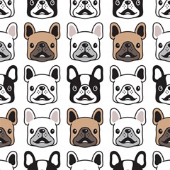 dog french bulldog seamless pattern face head