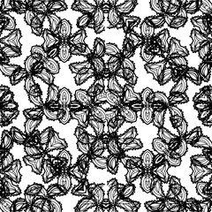 stylized botanical motif black and white print