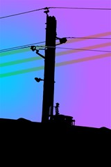 wires and transformer backlit vaporwave