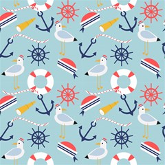 nautical marine symbols seamless pattern