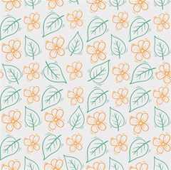 hand drawn cute flowers with leaves pattern