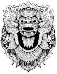 balinese art barong drawing bali white background people