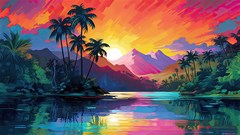 ai generated tropical island sunset landscape