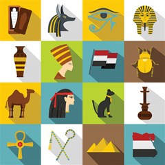 egypt travel items icons set flat style