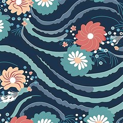 waves flowers pattern water floral minimalist