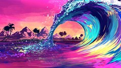 retro wave ocean