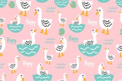 cute happy duck gift card design seamless pattern template