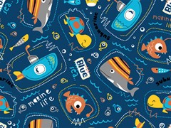 seamless pattern vector submarine with sea animals cartoon