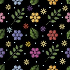 embroidery seamless pattern with flowers