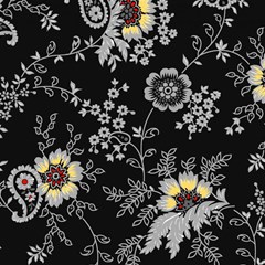 black background with gray flowers floral texture