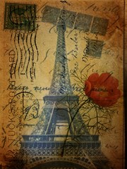 vintage stamps postage poppy flower floral eiffel tower paris