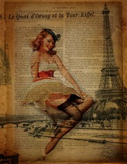 cute sweet sailor dress vintage newspaper print sexy hot gil elvgren pin up girl paris eiffel tower