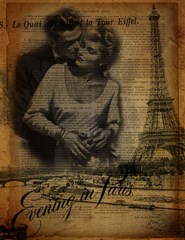 romantic kissing couple love vintage paris eiffel tower