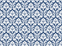 white on blue damask