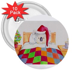 Santa In Bed  10 Pack Large Button (round) by Koalasandkangasplus