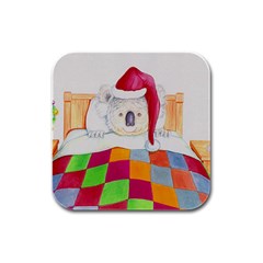 Santa In Bed Jpg 4 Pack Rubber Drinks Coaster (square)