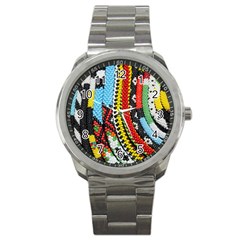 Multi-colored Beaded Background Stainless Steel Sports Watch (round)