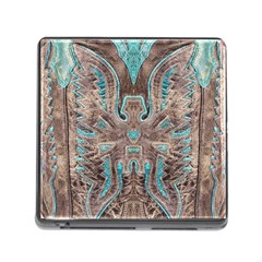 Turquoise And Gray Eagle Tooled Leather Look Memory Card Reader With Storage (square)