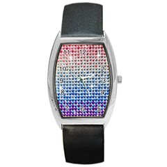 Rainbow Colored Bling Black Leather Watch (tonneau)