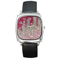 Mauve Gradient Rhinestones  Black Leather Watch (square) by artattack4all