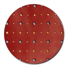 Studded Faux Leather Red 8  Mouse Pad (round)