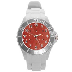 Studded Faux Leather Red Round Plastic Sport Watch Large