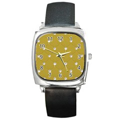 Gold Diamond Bling  Black Leather Watch (square)