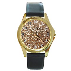 Light And Dark Sequin Design Black Leather Gold Rim Watch (round) by artattack4all