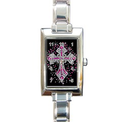 Hot Pink Rhinestone Cross Classic Elegant Ladies Watch (rectangle)